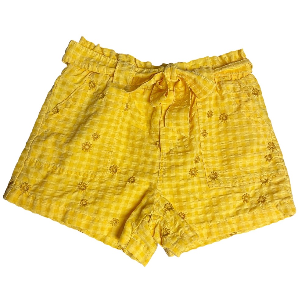 Time and Tru Yellow Gingham Embroidered Paperbag Waist Shorts‎ Women's S